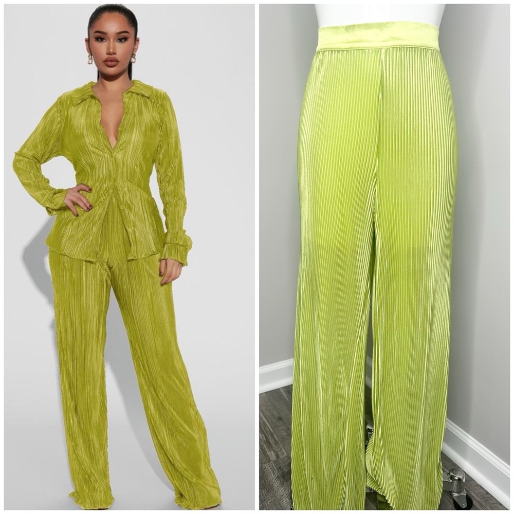 SHEIN GREEN PLEATED PALAZZO PANTS- PRELOVED- Large